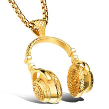 Auriculares Collar de oro y negro colgante de oro colgante de música colgante de plata hiphop con cadena de 24 pulgadas